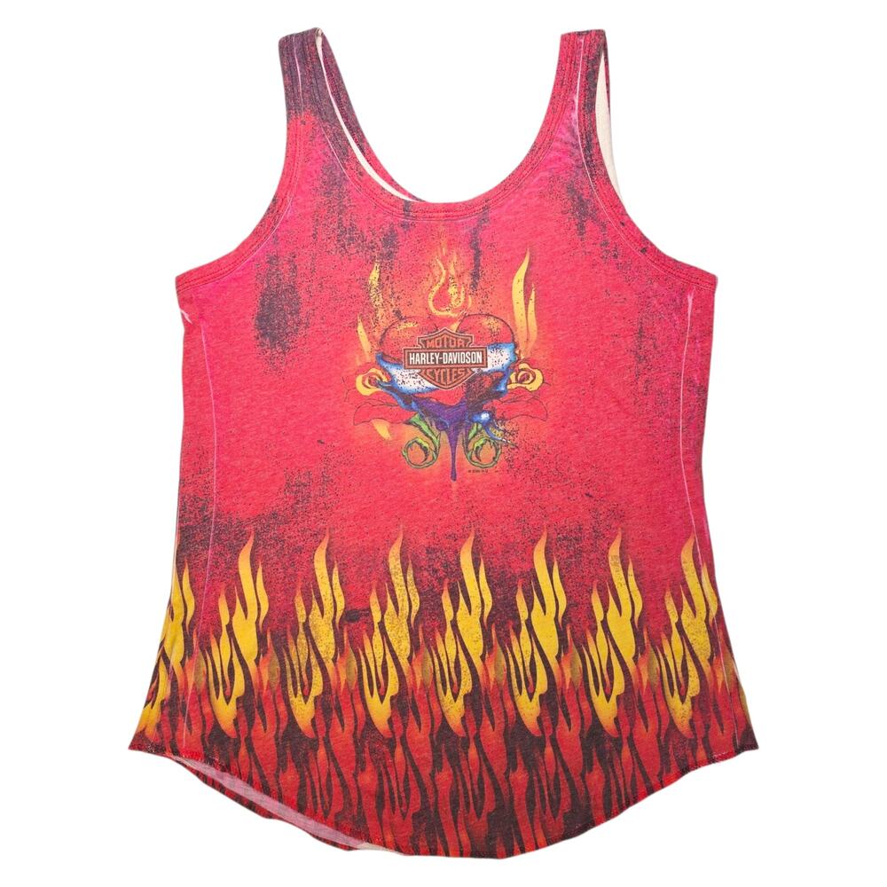 2006 Harley-Davidson Womens Tank Top T Shirt Red Flames Heart XL